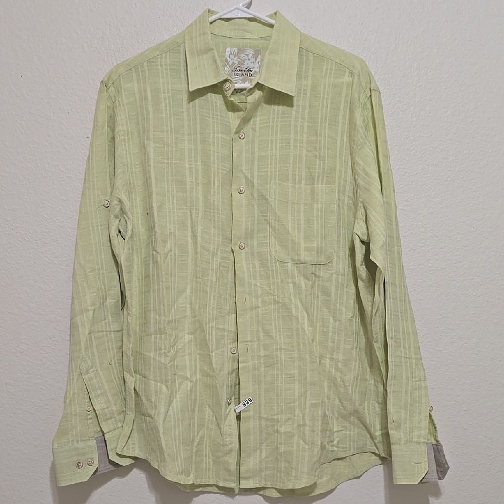TASSO ELBA Light Green Striped Shirt MEDIUM
